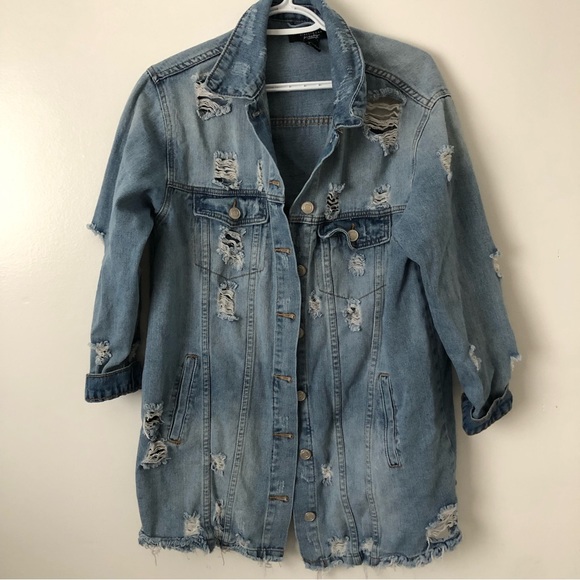 Oversized Distressed Denim Jacket - Picture 3 of 6